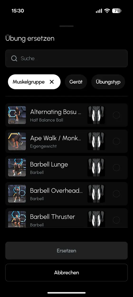 Übung im Workout ersetzen